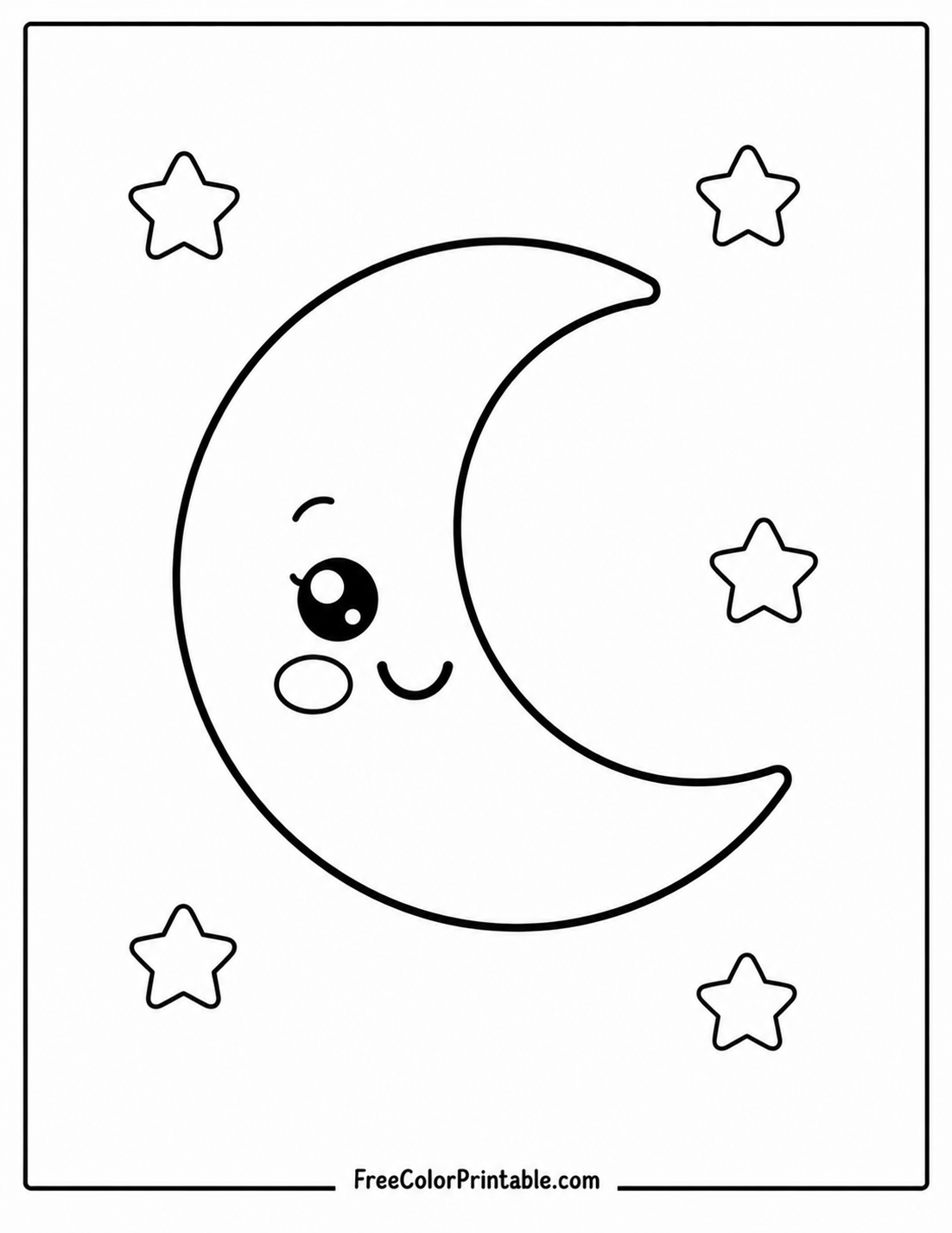 Cute crescent moon with stars Coloring Page — Free Printable — free printable coloring page